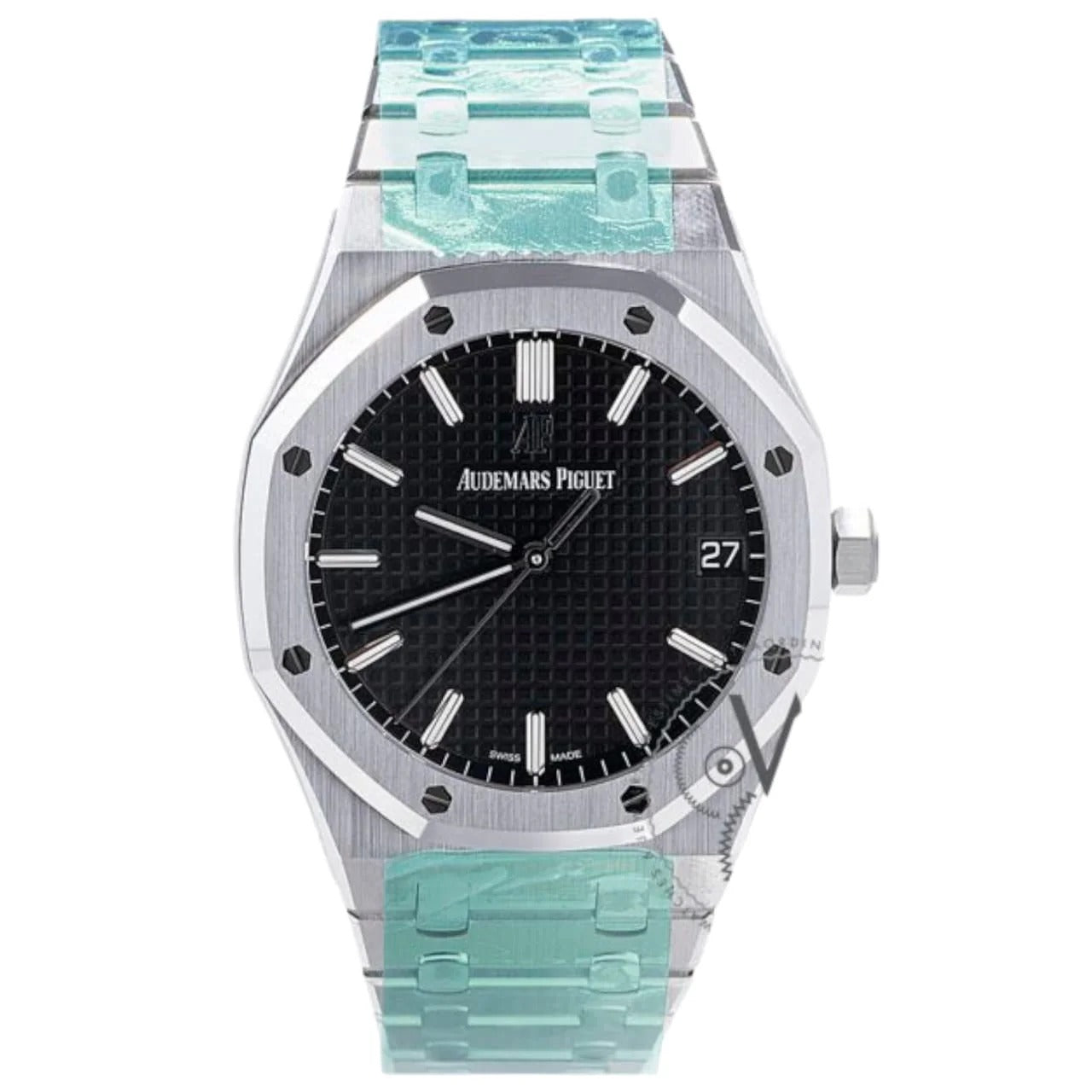Luxury Octagonal Dial Stainless Steel Watch for Men – Black Textured Dial, Quartz Movement, Premium Designer Style Wristwatch